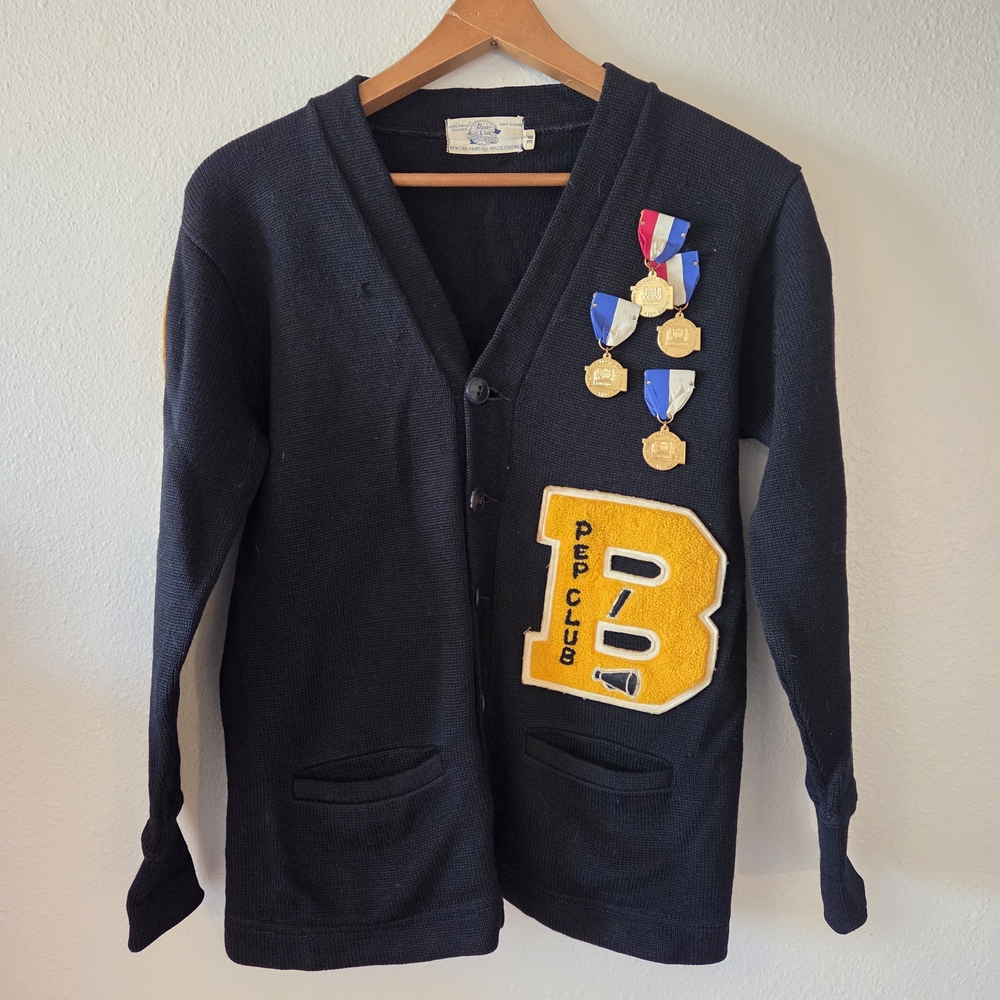 Vintage 1970's Black Letterman Cardigan Pep Club Oklahoma